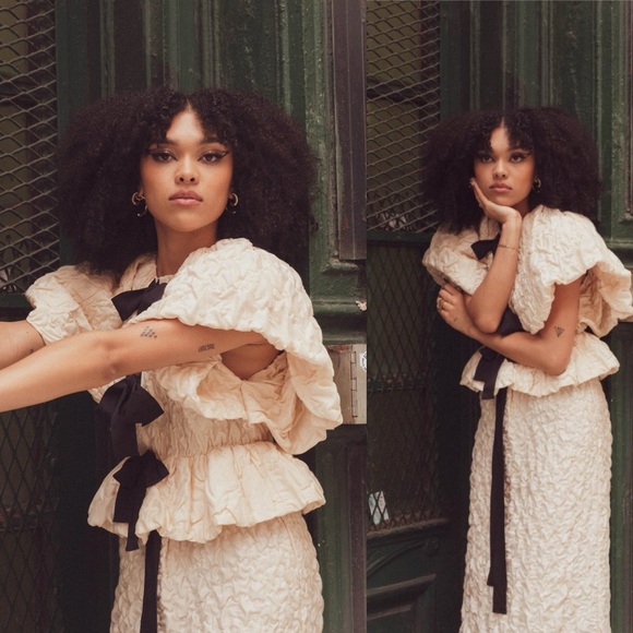 Ulla Johnson Babette Cloqué Bow Top Puff Sleeve Peplum Size 4 NWOT - Picture 11 of 16